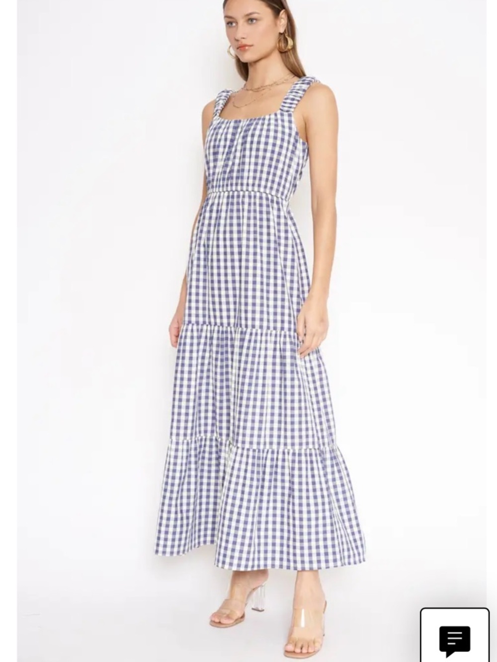 4SI3NNA Blue and White Gingham Maxi Dress